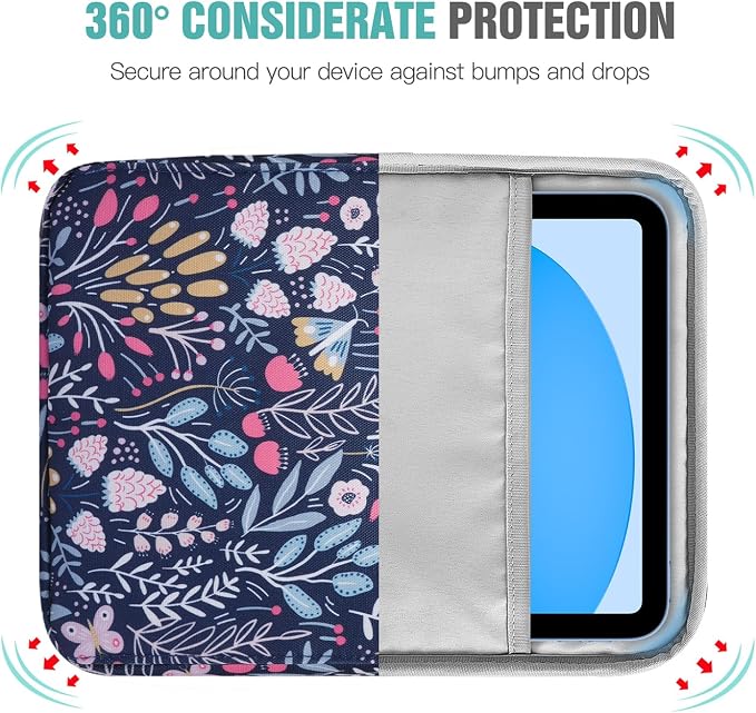TiMOVO 9-11 Inch Tablet Sleeve Bag with Shoulder Strap for iPad 11-inch A16 2025, iPad 10th Gen. 10.9"/10.2", Galaxy Tab A9+/A11Plus 11", Colorful Flower