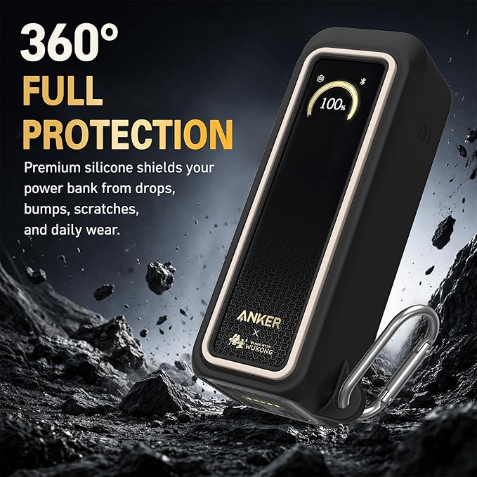 Silicone Case for Anker Prime Power Bank 20100mAh 220W Travel Protective Cover, Full-Body Shockproof | Compact | Tactile Grip | Impact Protect for Anker Power Bank 220W with Keychain (Black White)