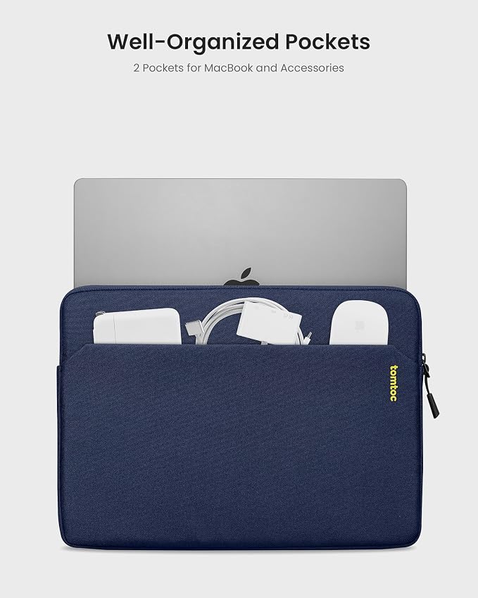 tomtoc Slim Laptop Sleeve Case for 13-inch 2026 New MacBook Air M5/A3449 M4/A3420 M3/A3113 M2/M1, Fits MacBook Neo A18 Pro, Water-Resistant Protective Carrying Case with Accessories Pocket