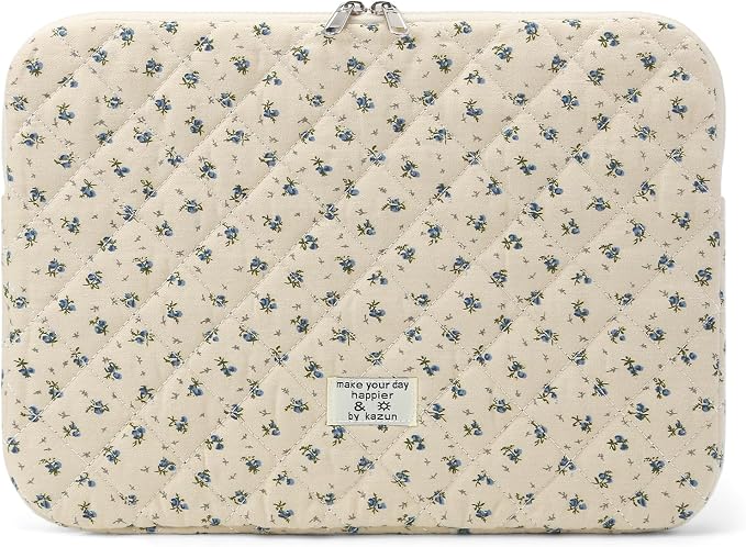 Puffy Laptop Sleeve 13 Inch Cute Quilted Laptop Protective Case Padded Floral Computer Sleeve for MacBook (A-Blue, 13 Inch)