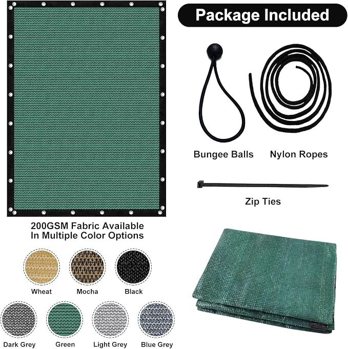 Artpuch 90% Sun Shade Cloth, 10 x 20 FT Pergola Shade Cover Canopy with Grommets, Sun Screen Fabric Tarp for Patio, Outdoor, Garden, Backyard, Green