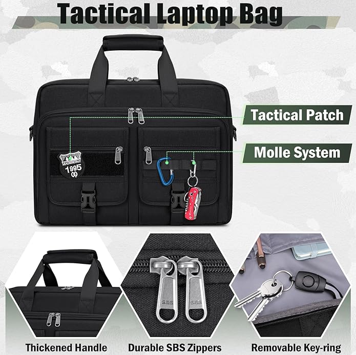 RAINSMORE Tactical Laptop Bag for Men 15.6/17.3 Inch Military Laptop Briefcase with MOLLE Large Business Travel Messenger Bag