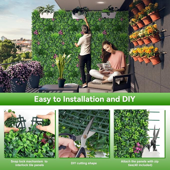 Artificial Grass Wall Roll Panels, 40"x120"(33.33 SQFT) Greenery Backdrop with Mint Plant Leaves, UV-Anti Fake Greenery Plant Boxwood Panels for Outdoor Patio Garden Green Wall Decor