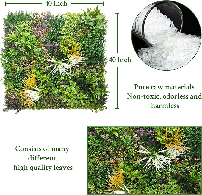 ODTORY Artificial Greenery Grass Wall Panels,40'' x 40'' in(11.5 sqft) UV-Anti Faux Ivy Privacy Fence Screen Backdrop Boxwood Vine Leaf Hedges for Patio, Balcony, Garden, Backyard Green Decor
