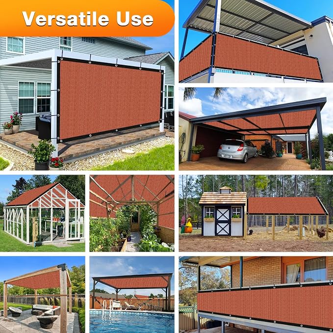 Artpuch 90% Sun Shade Cloth, 8 x 10 FT Pergola Shade Cover Canopy with Grommets, Sun Screen Fabric Tarp for Patio, Outdoor, Garden, Backyard, Rust Red