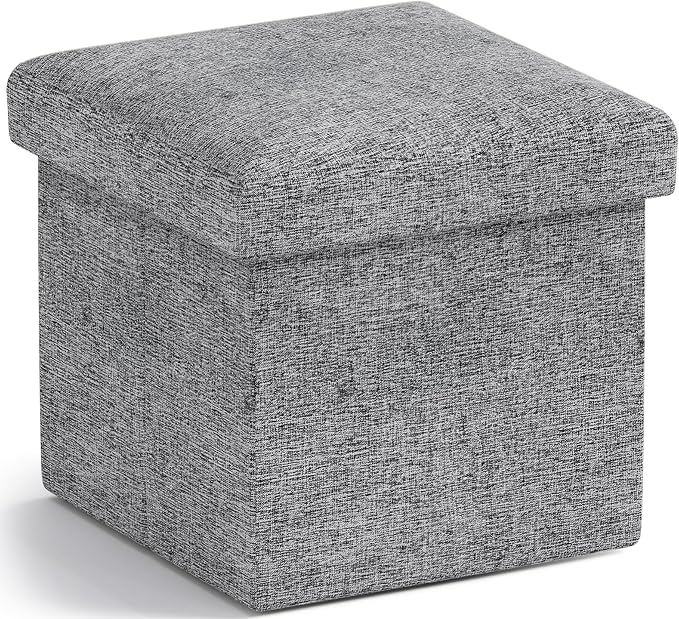 Ornavo Home Small Storage Ottoman Foldable Collapsible Cube Square Linen Ottoman Foot Rest Stool Seat, for Living Room, Bedroom, Home Office, Dorm - 12 x 12 x 12, Gray