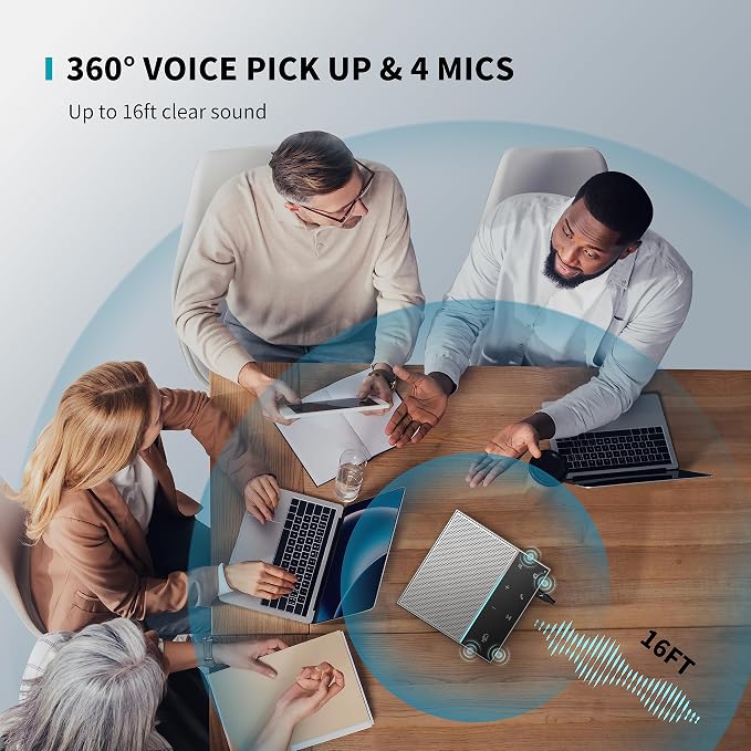 HiDock Conference Speaker and Microphone with Mute/Project, Enhanced Voice Pickup & Full Duplex Noise Cancelling Speakerphone, Omnidirectional USB C Speaker for Home Office Meeting-Grey
