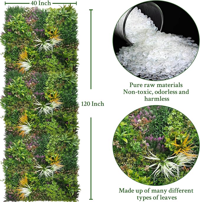 ODTORY Artificial Greenery Grass Wall Panels: 40'' x 120'' UV-Anti Faux Greenery Ivy Privacy Fence Screen Backdrop Boxwood Vine Leaf Hedges for Patio, Balcony, Garden, Green Decor