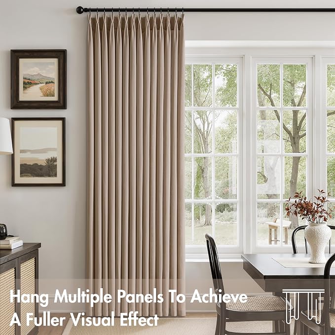 Memory Trained Pinch Pleated Curtains 84 Inches Long, Viral Linen Pinch Pleat Sheer Curtains with Ring Hooks&Clips for Track System Living Room, Taupe Light Filtering Privacy Curtain 2 Panel Set