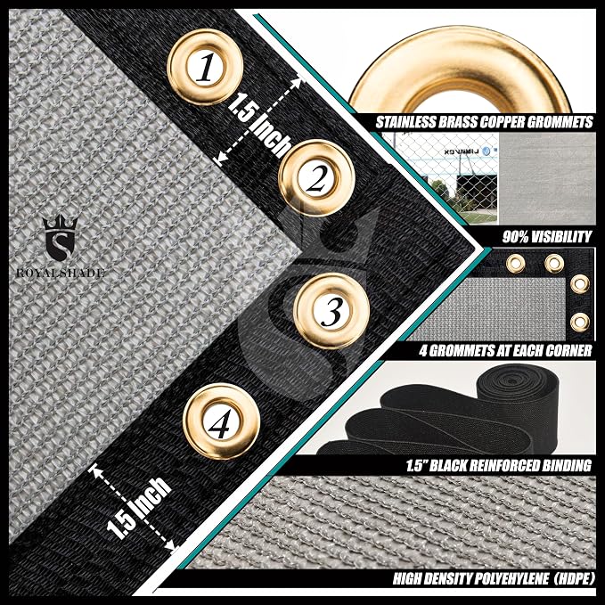 Royal Shade Custom Size 5' x 14' Grey Fence Privacy Screen Windscreen Cover Netting Mesh Fabric Cloth - Cable Zip Ties Included (We Make Custom Size)