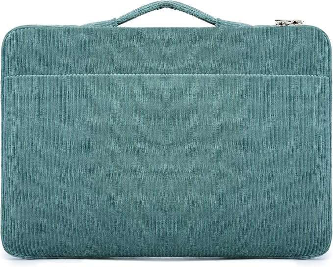 Kinmac Green Corduroy 360° Heavy Duty Protective Laptop Sleeve Case Bag Cover with Handle for MacBook Air 13 inch,iPad Pro 13 inch and 13.3 inch HP,Dell,Lenovo,Asus,Acer Laptop