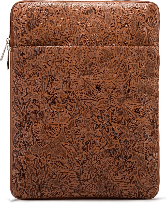 Kinmac 360° Protective Vertical Laptop Sleeve Case Cover Bag (Coffee Flower PU, 15 inch-15.6 inch)