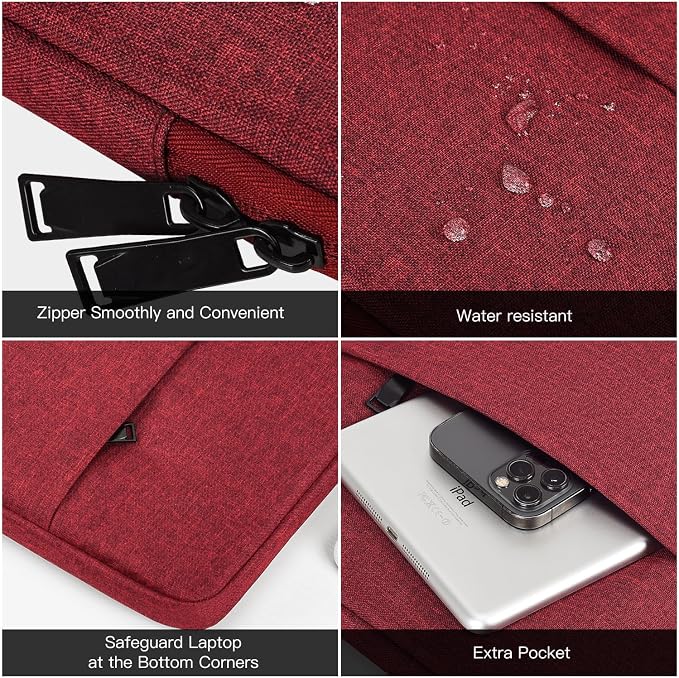 Portable Monitor Case 15.6 Inch, 16.1 Inch Carrying Monitor Sleeve Bag Compatible with Lepow GTEK ViewSonic KYY AOC 15.6" USB-C Portable Display Monitors, 15"x10.8" Wine Red