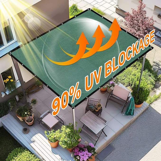 Artpuch 90% Sun Shade Cloth, 10 x 10 FT Pergola Shade Cover Canopy with Grommets, Sun Screen Fabric Tarp for Patio, Outdoor, Garden, Backyard, Green