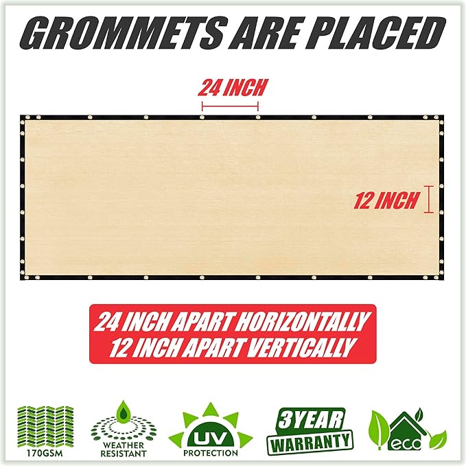 ColourTree Customized Size Fence Screen Privacy Screen Beige 8' x 175' - Commercial Grade 170 GSM - Heavy Duty - 3 Years Warranty - Cable Zip Ties Included