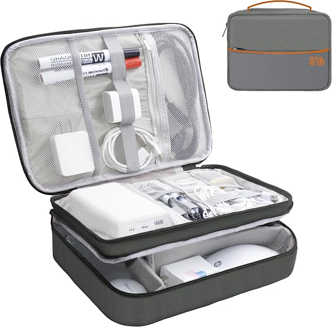 Electronics Organizer,Travel Cord Organizer Pouch, Portable Cable Organizer Bags, Waterproof Electronic Accessories Storage Case for Cables, Cords, Charger, Phone (Three Layer-Gray)