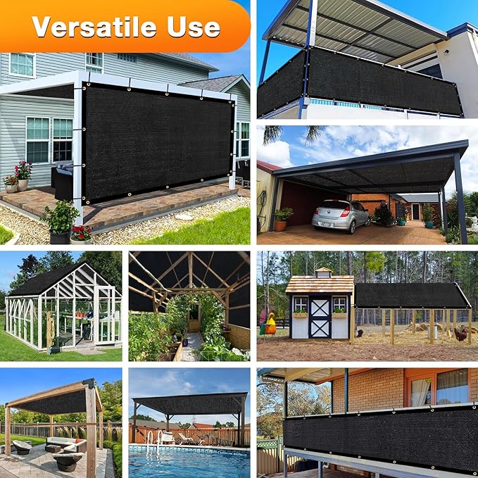 Artpuch Outdoor Pergola Shade Cover 13x13 FT Sun Shade Cloth with Grommets Black 90% UV Protection Canopy Patio Privacy Screen (Customized Available)