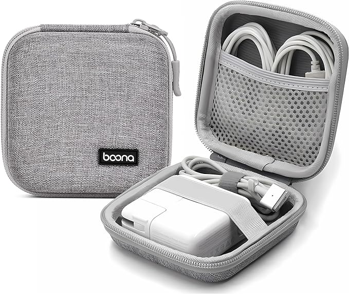 Small Travel Carrying Storage Case, 4.4"x4.4" Charger Organizer, Pouch compatible with MacBook Power Adapter, Laptop Accessories Cables, Cords, USB Drives, Earphones