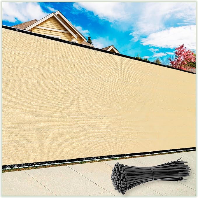 ColourTree Customized Size Fence Screen Privacy Screen Beige 8' x 21' - Commercial Grade 170 GSM - Heavy Duty - 3 Years Warranty - Cable Zip Ties Included