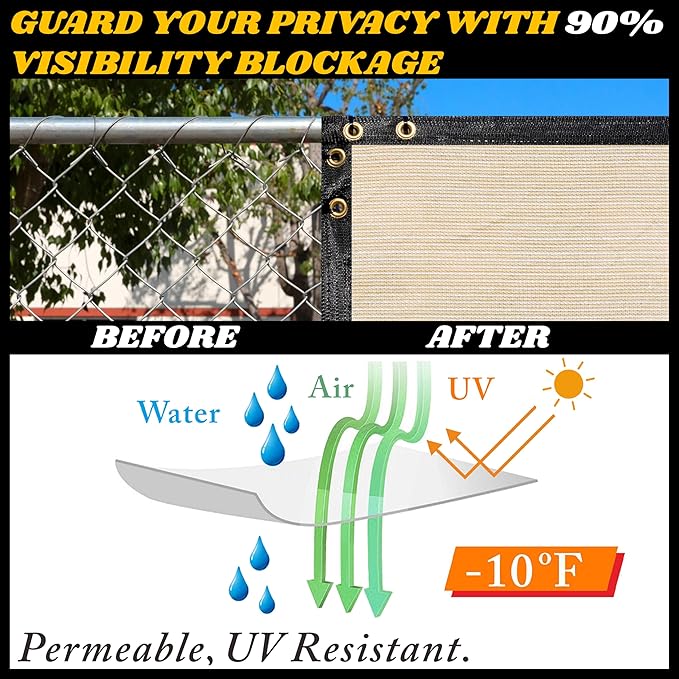 Royal Shade Custom Size 5' x 52' Beige Fence Privacy Screen Windscreen Cover Netting Mesh Fabric Cloth - Cable Zip Ties Included (We Make Custom Size)