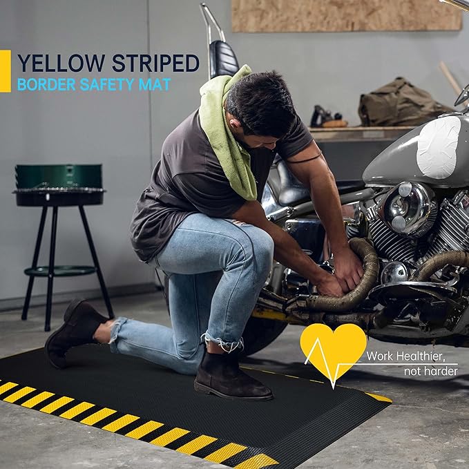 FEATOL Anti Fatigue Mat Industrial, Ergonomic Standing Floor Mat for Work for Stand -Safety Support for Leg & Back Pain(Yellow Border, 20" x 39", 8PC)