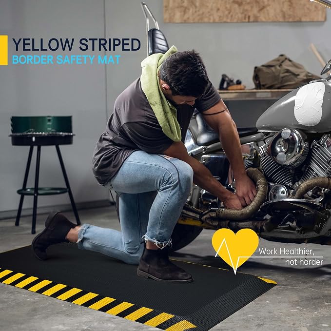 FEATOL Anti Fatigue Mat Industrial, Ergonomic Standing Floor Mat for Work for Stand -Safety Support for Leg & Back Pain(Yellow Border, 17" x 24", 1PC)