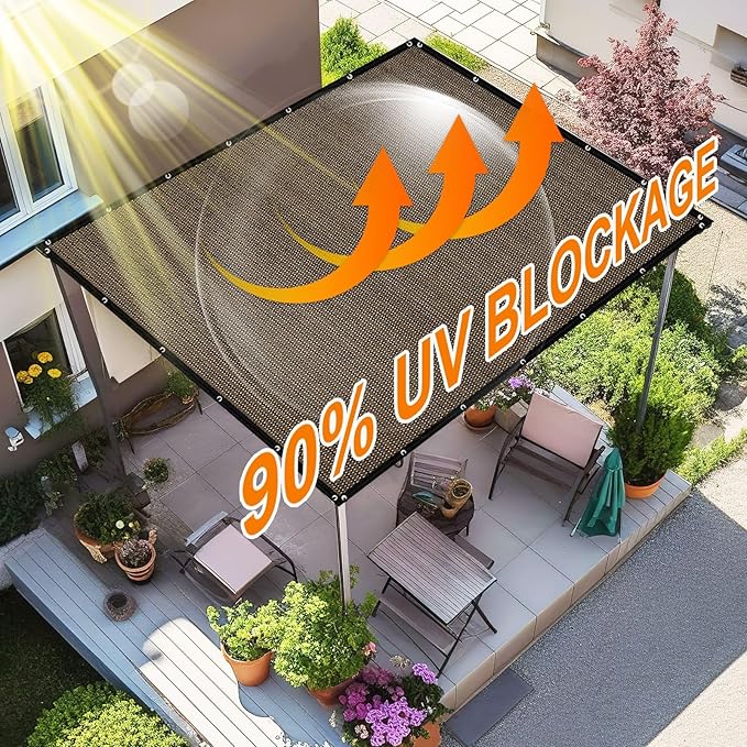 Artpuch 90% Sun Shade Cloth, 8 x 20 FT Pergola Shade Cover Canopy with Grommets, Sun Screen Fabric Tarp for Patio, Outdoor, Garden, Backyard, Mocha