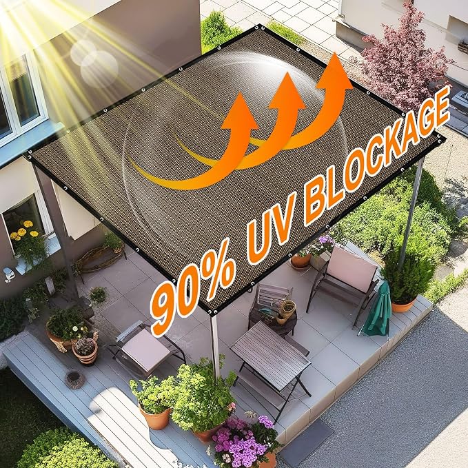 Artpuch 90% Sun Shade Cloth, 10 x 20 FT Pergola Shade Cover Canopy with Grommets, Sun Screen Fabric Tarp for Patio, Outdoor, Garden, Backyard, Mocha
