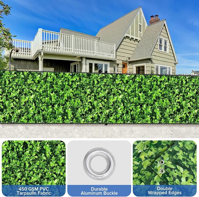 UPGRADE 3'x44'Customized PVC Privacy Fence Screen with Green Leaves Print – Outdoor Waterproof Patio Privacy Cover for Yard, Balcony, Garden Fence Decoration