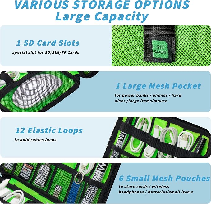 Electronics Organizer,Travel Cord Organizer Pouch, Portable Cable Organizer Bags,Travel Electronic Accessories Storage Case for Cables, Cords, Charger, Phone (Blue)