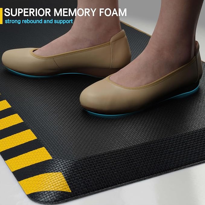 FEATOL Anti Fatigue Mat Industrial, Ergonomic Standing Floor Mat for Work for Stand -Safety Support for Leg & Back Pain(Yellow Border, 20" x 32", 8PC)