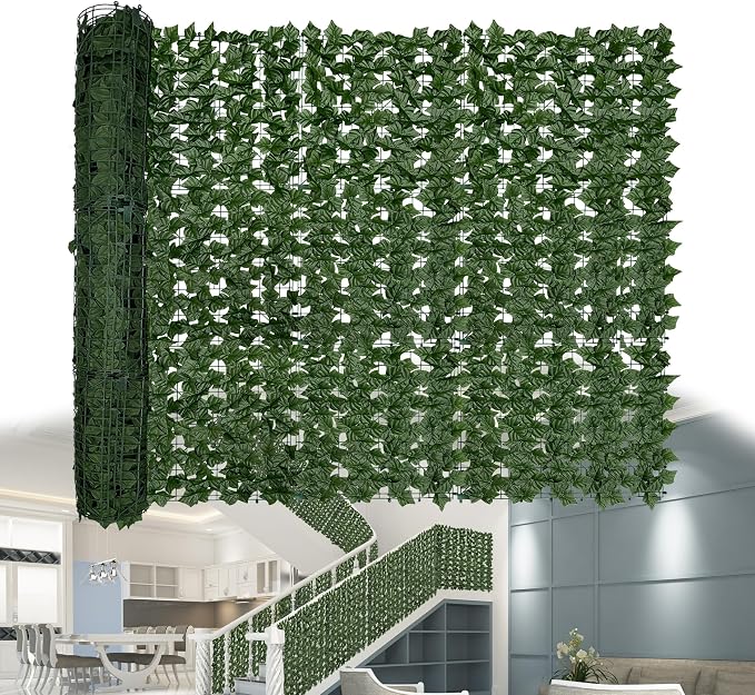 Artificial Ivy Privacy Fence Screen: 40"x 200" (56 Sqft) Anti-Ultraviolet Artificial Hedge Grass Wall, Used for Indoor and Outdoor Green Background, Garden Greening Decoration