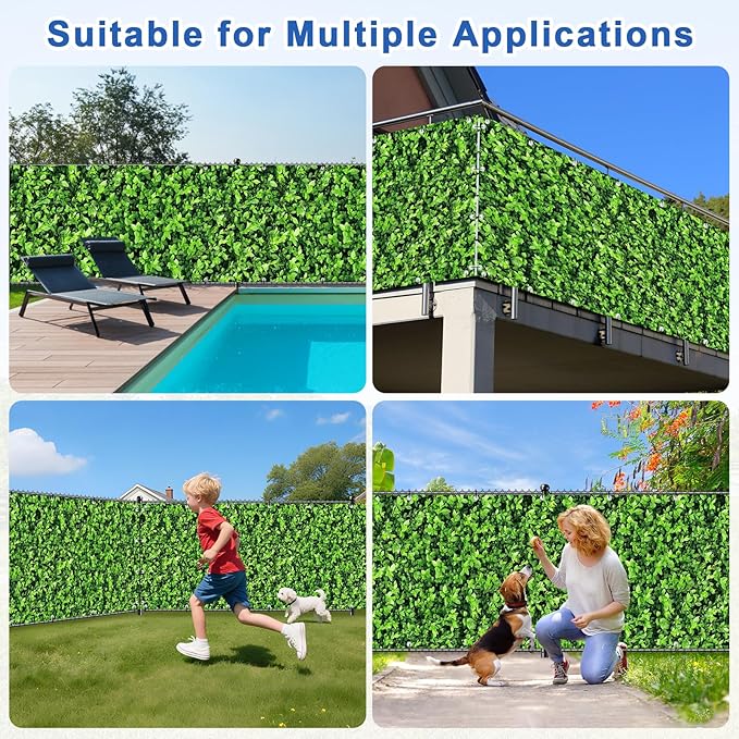 UPGRADE 3'x23'Customized PVC Privacy Fence Screen with Green Leaves Print – Outdoor Waterproof Patio Privacy Cover for Yard, Balcony, Garden Fence Decoration