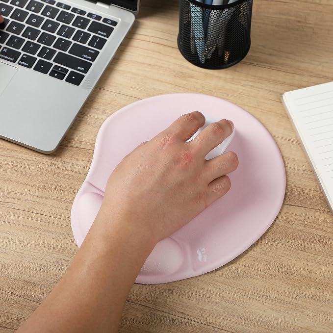 Mr. Pen- Ergonomic Mouse Pad with Wrist Rest, Blush Pink Breathable Fabric with Memory Foam Cushion, Non-Slip Rubber Base, Gel Mouse Pad with Wrist Support