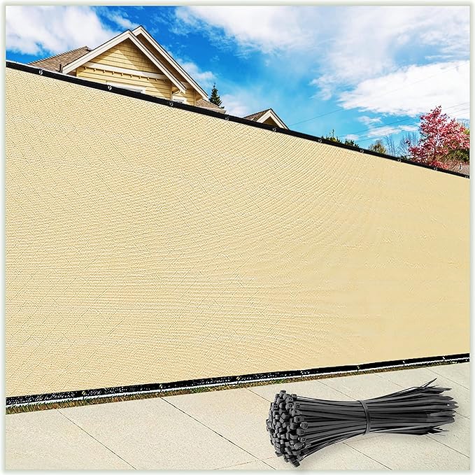 ColourTree Customized Size Beige 5' x 5' Fence Screen Privacy Screen - Commercial Grade 170 GSM - Heavy Duty - 3 Years Warranty - Cable Zip Ties Included