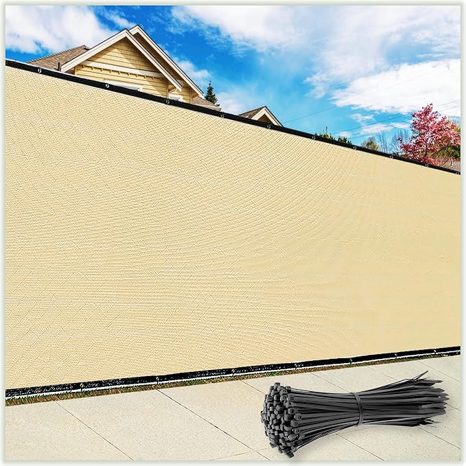 ColourTree Customized Size Fence Screen Privacy Screen Beige 5' x 26' - Commercial Grade 170 GSM - Heavy Duty - 3 Years Warranty - Cable Zip Ties Included