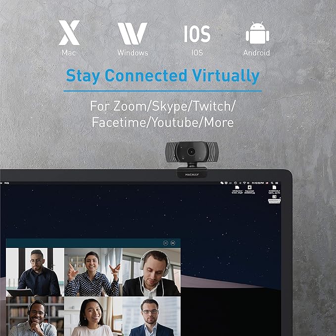 Macally 1080P Webcam with Microphone - Stay Connected Virtually - 120° Wide Angle HD 30FPS USB Computer Camera for Desktop - Web Cam for Streaming, Meetings, Skype, Zoom, PC, Laptop, Mac, Face Time