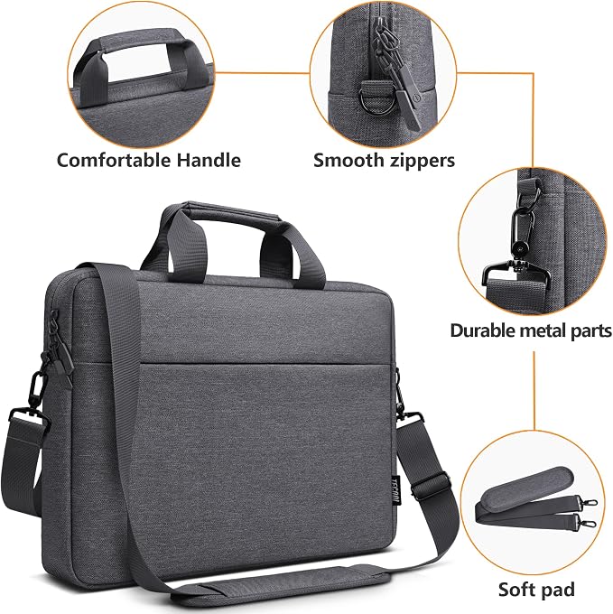 TECOOL Laptop Bag 15 15.6 16 Inch, Waterproof Messenger Bag Computer Case Sleeve Briefcase with Shoulder Strap for 15.6 16 Inch Acer ASUS Lenovo HP Dell Laptop, MacBook Pro 16 M4 M3 M2 M1, Dark Grey