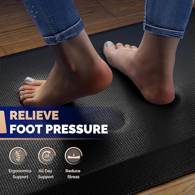 FEATOL Anti Fatigue Mat for Standing, 9/10 Extra Thick Ergonomic Standing Desk Mat, Comfort Memory Foam Standing Mat at Home,Office All Day (20" x 48", Black, 1PC)