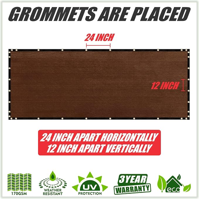 ColourTree Customized Size Fence Screen Privacy Screen Brown 8' x 139' - Commercial Grade 170 GSM - Heavy Duty - 3 Years Warranty - Cable Zip Ties Included