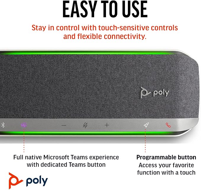 Poly Sync 40+ Smart Speakerphone (Plantronics) - Flexible Workspaces - Connect to PC/Mac via BT700 Adapter and Smartphones via Bluetooth - Certified for Microsoft Teams – Amazon Exclusive