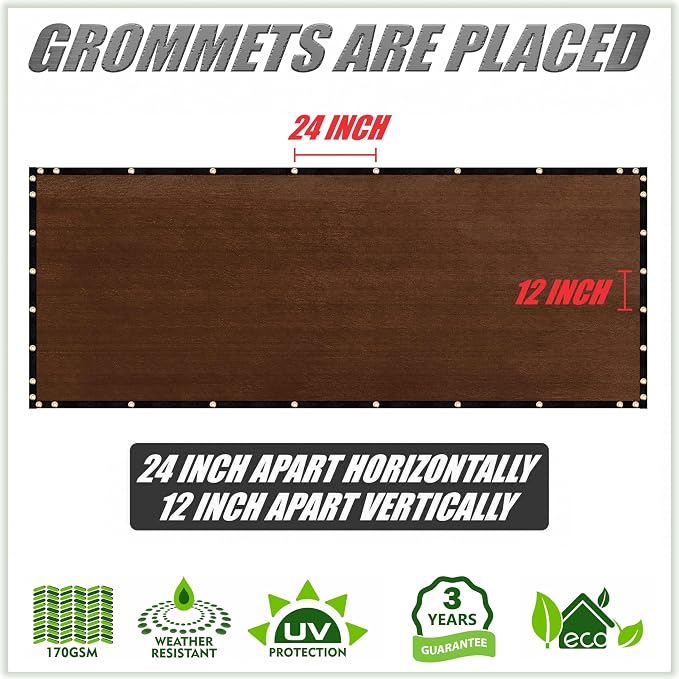 ColourTree Customized Size Fence Screen Privacy Screen Brown 5' x 133' - Commercial Grade 170 GSM - Heavy Duty - 3 Years Warranty - Cable Zip Ties Included