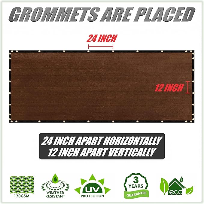 ColourTree Customized Size Fence Screen Privacy Screen Brown 5' x 22' - Commercial Grade 170 GSM - Heavy Duty - 3 Years Warranty - Cable Zip Ties Included