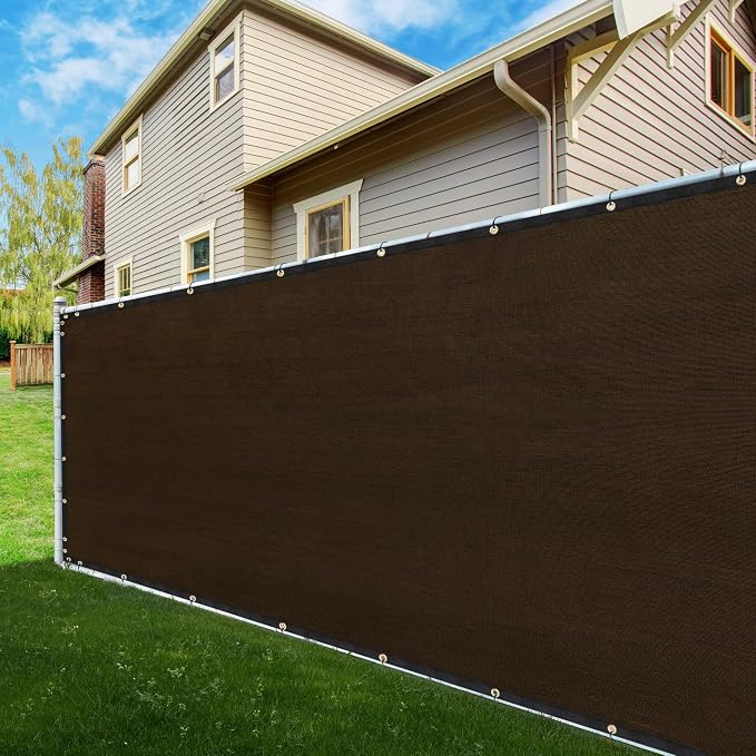 ShadeMart 6' x 80' Fence Privacy Screen Brown Heavy Duty 170 GSM Fencing Mesh Shade Net with Grommets & Zip Ties, 90% Blockage Fence Screen for Balcony Yard Outdoor Garden Pool (We Customize Size)
