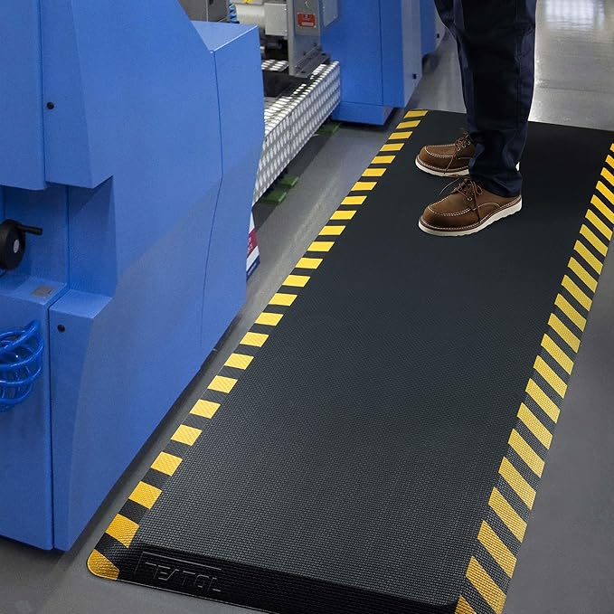 FEATOL Anti Fatigue Mat Industrial, Ergonomic Standing Floor Mat for Work for Stand -Safety Support for Leg & Back Pain(Yellow Border, 20" x 48", 2PC)