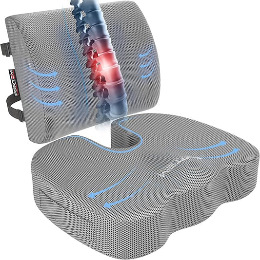 FORTEM Seat Cushion, Office Chair Cushion, Lumbar Support Pillow for Office Chair, Memory Foam Car Seat Cushions, Sciatica Coccyx Tailbone Pain Relief, Cushions for Back Support, Washable, Non Slip XL