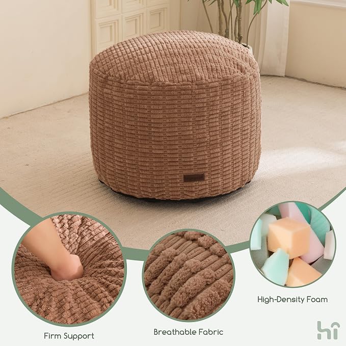 HIGOGOGO Pouf Ottoman Stuffed Round Modern Foam Filled Foot Rest Poufs for Living Room Chair Decorative 26 X 18 Inches Boho Relax Stool for Wedding Christmas Party, Brown