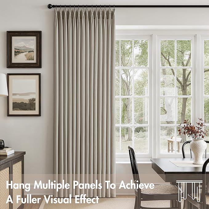 Memory Trained Pinch Pleated Curtains 90 Inches Long, Viral Linen Pinch Pleat Sheer Curtains with Ring Hooks&Clips for Track System Living Room, Oatmeal Light Filtering Privacy Curtain 2 Panel Set