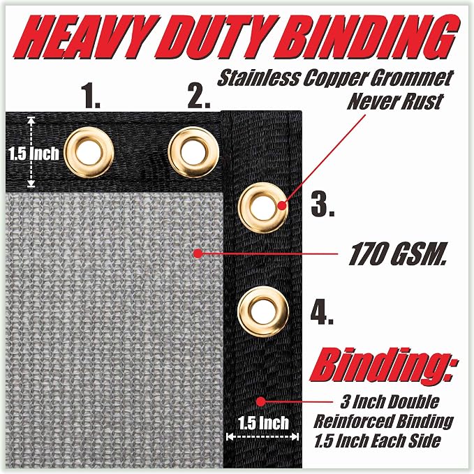 ColourTree Customized Size Fence Screen Privacy Screen Grey 8' x 151' - Commercial Grade 170 GSM - Heavy Duty - 3 Years Warranty - Cable Zip Ties Included