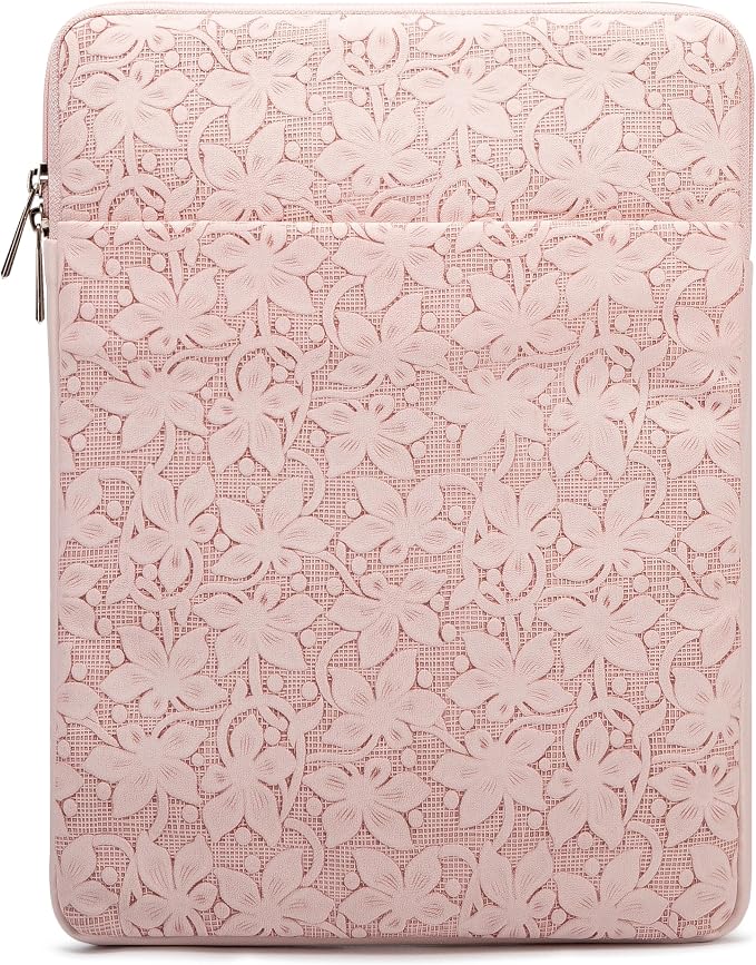 Kinmac 360° Protective Vertical Laptop Sleeve Case Cover Bag (Pink Floweret PU, 12.5 inch-13.3 inch)